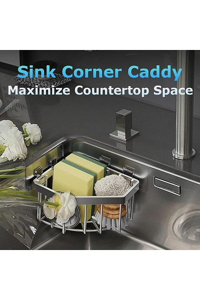 COOYA Sink Sponge Rack for Kitchen Bathroom Save Space, No Drilling with 2 Pcs Adhesive Hoo