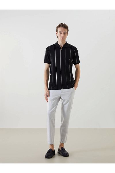 LC Waikiki Ανδρικό μπλουζάκι LCW Vision Μαύρο Polo με κοντό μανίκι ριγέ πικέ