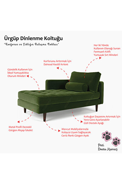 Decoraev Ürgüp Dinlenme Koltuğu Puf Josefin Koltuk Ikili Kanepe - Sağ Kolçaklı