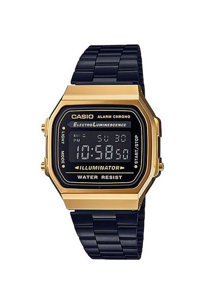 Casio Unisex Digital Watch with Stainless Steel Strap, Water Resistant, A-168WEGB-1B, 36mm, Black