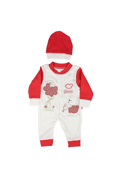 bebegen Baby Girl White Fuchsia Daisy Bear Embroidered Beret Jumpsuit