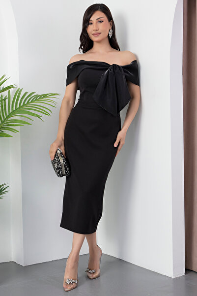 PULLIMM Βραδινό φόρεμα με στράπλες λαιμόκοψη και κορδέλα στο στήθος BAL108