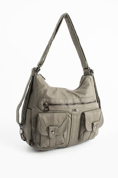 yuzuco Gray Faux Leather Backpack (Model: 571-13-10B)