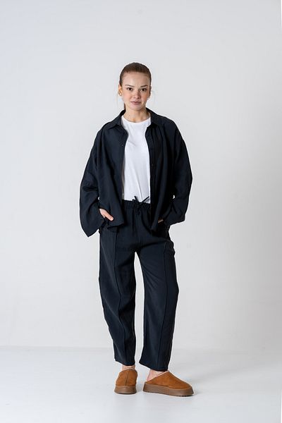VerdeBlanco   Oversized Front Trousers and Shirt Set - Black