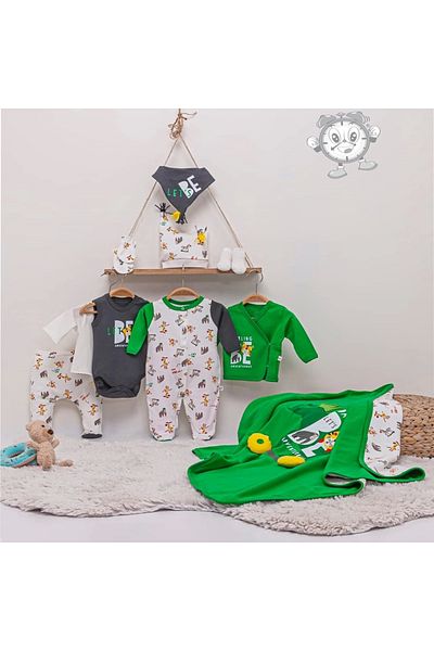 imajbebe Safari Men's Overalls 10 Pieces Hospital Discharge, Bodysuit Set, Baby Set