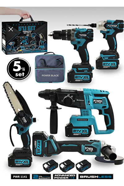 POWER BLACK 5 li set bez çanta 5 ürün 3 batarya hediyeli 1 şarj cihazlı