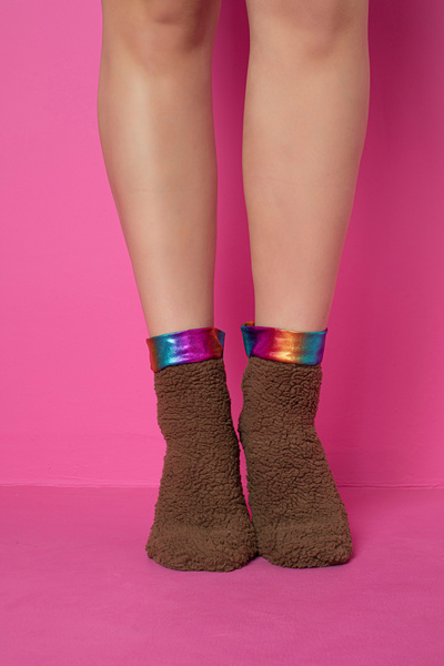 TEVOOY KISA PATİK ÇORAP KUZU TÜYÜ POLAR