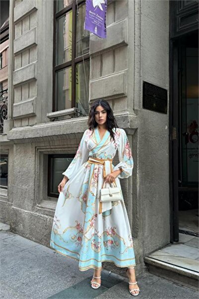 Dipmoda Kadın kuşaklı anvelop tasarım elbise DPMS42149