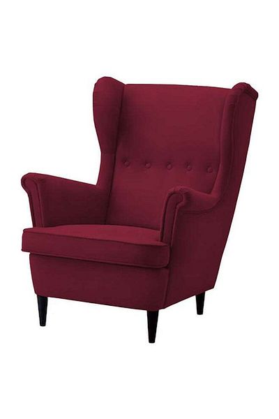 House One 2 Pieces | Chair king Velvet with Two Wings And FootStool - Burgundy