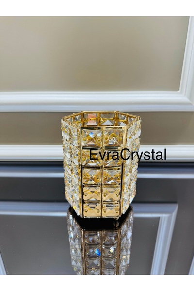 EVRA Kristal Taşlı Dekoratif Mumluk Sekizgen Büyük Boy