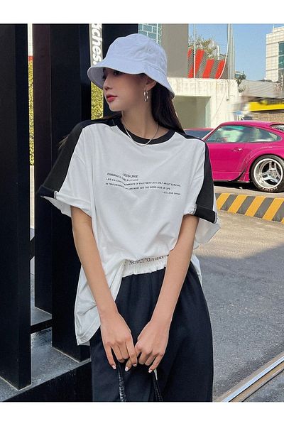 Know Μπλουζάκι Leisure Future Piece Single Jersey - Λευκό μαύρο μπλουζάκι με κοντό μανίκι με λαιμόκοψη