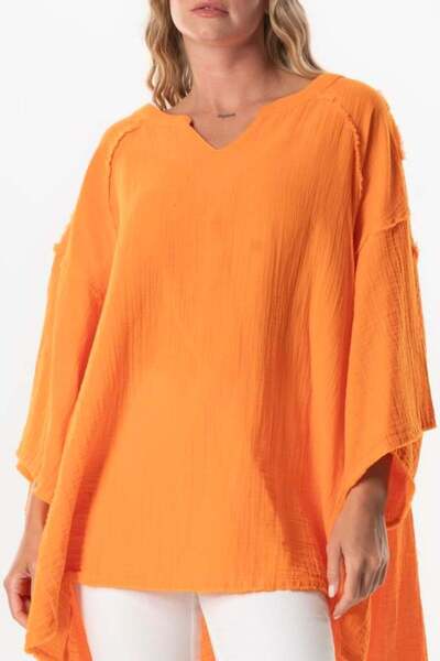 Eliş Şile Bezi Orange Half Sleeve Nadya V-Neck Orange Trnc