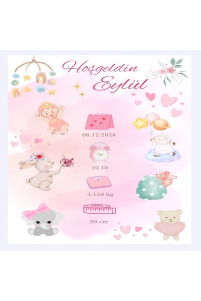 Bebek Bindallı Kız Bebek Anı Panosu Kişiye Özel 21x30