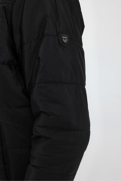 SİVAİST Men's Black Standard Fit Regular Cut Stand Collar Shoulder Detailed Winter Coat