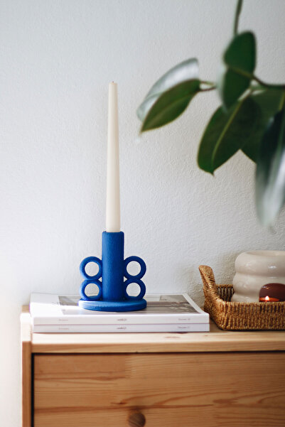 BEIGE Kulplu Dokulu Şamdan Mumluk