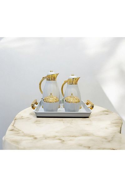 TrentonGCC Elegant White & Bright Gold Thermos & Sugar Bowl Set (4-Piece)