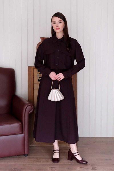Ceylan Otantik Plum Polyviscon Pocket Jacket Skirt Set