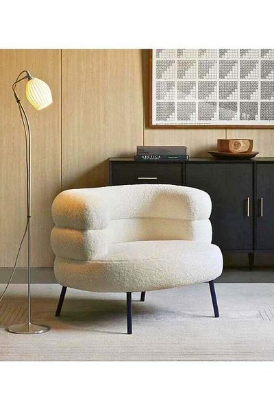 soufa dibaj Chair|Swedish Wood and Bouclee 60x70x55 cm - White