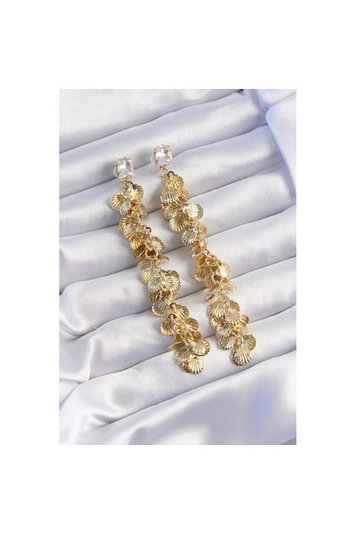 Skygo Brass Gold Color Zircon Stone Minimal Sea Shell Dangle Earrings - Tj-Bkp9252