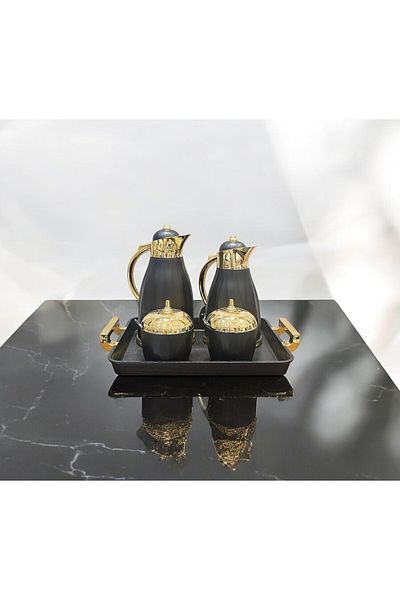 TrentonGCC Elegant Black & Gold Thermos & Sugar Bowl Set