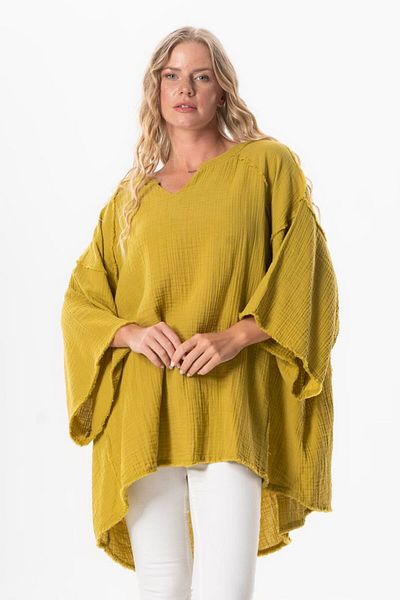 Eliş Şile Bezi Καλοκαιρινή μπλούζα Nadya V-Neck Muslin με μισό μανίκι Fat Green Ygysl