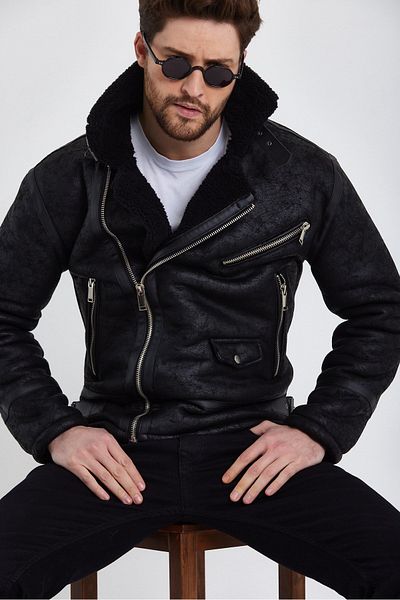 SİVAİST Sivaist Men's Black Napa Leather Inside Fur Coat&Jacket