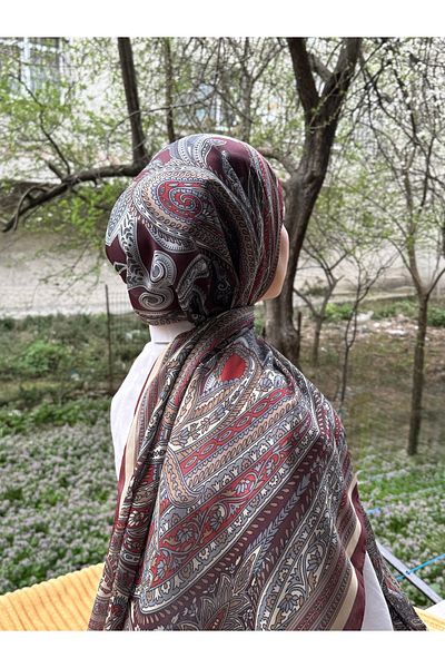 shalby Ethnic Patterned Cotton Shawl - Hijab, Brown Color