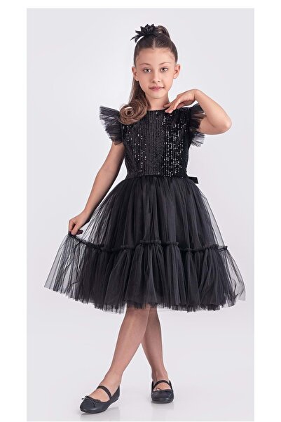 Mnk Baby&Kids Pul Payet Katkat Tütü Etekli Kız Çocuk Elbise M00722 SİYAH - SİYAH