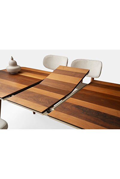 Evistro Ahşap Salon Yemek Masa Sandalye Takımı 6 Paris -Gazel Sandalyeli Ortadan Açılır 80x130