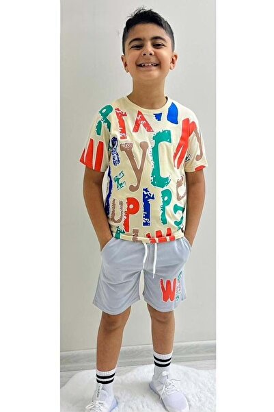 Mnk Baby&Kids Letnji set za dečake - Štampano kratke hlače M00710 EKRU