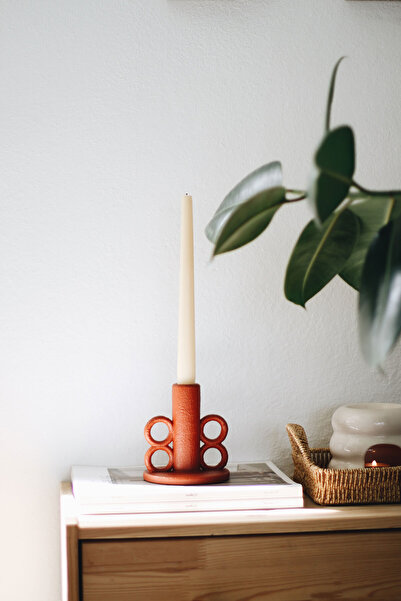 BEIGE Kulplu Dokulu Şamdan Mumluk