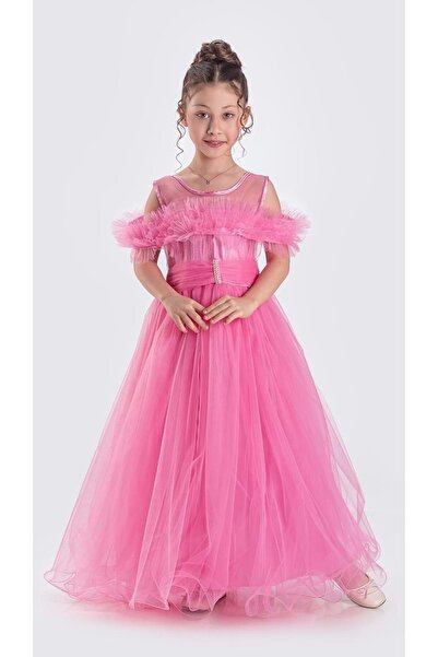 Mnk Baby&Kids Βραδινό Φούξια Σιφόν Φόρεμα - Κοριτσίστικο Μακριά Φούστα M00723