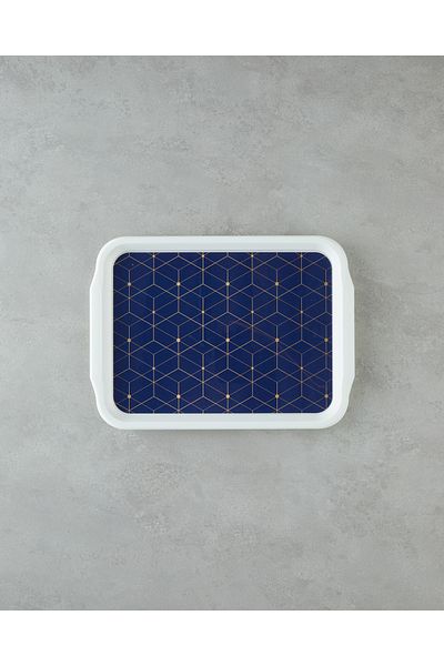 English Home Navy Blue-Gold Geometric Glow Tray 34X25 cm