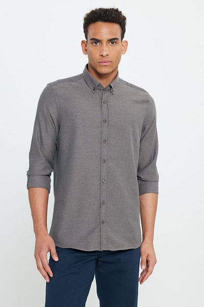 ALTINYILDIZ CLASSICS Ανδρικό πουκάμισο Sixnizard Classics Slim Fit - Καφέ, γιακά με κουμπιά ACE 202510303