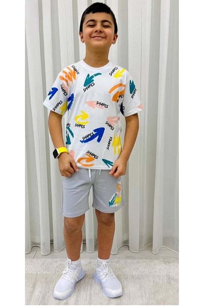 Mnk Baby&Kids Boy Printed Summer Suit with Shorts M00710 Grey