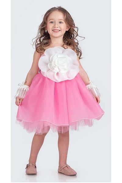 Mnk Baby&Kids Βραδινό φόρεμα για κορίτσια με λουλούδια - με μανίκια και αξεσουάρ M00724 ΡΟΖ