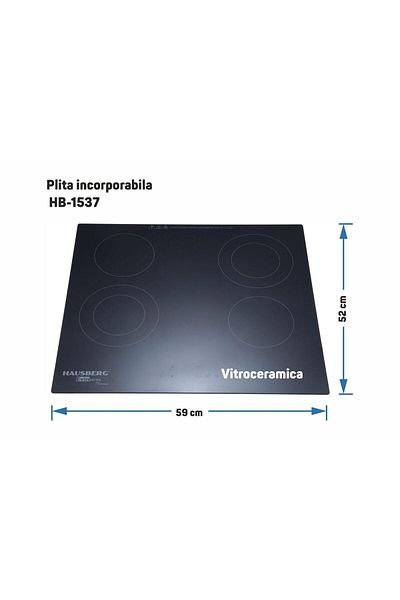 Hausberg Vestavná varná deska HB-1537, Sklokeramika, 4 varné zóny, 9 úrovní, 3200 W, Dotykové ovládání, Časovač, Černá