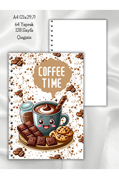 daily notebook Kawaii Coffee  Çizgisiz Okul Defteri,64 Yaprak A4 (21x29,7 cm)...