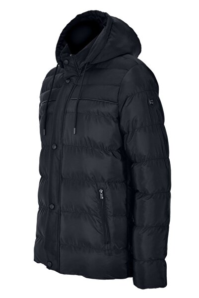 SİVAİST Sivaist Men's Black Water and Windproof Puffer Coat - Hooded Regular Fit