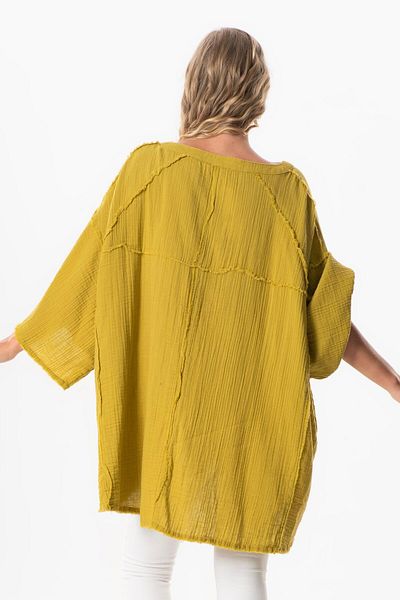 Eliş Şile Bezi Καλοκαιρινή μπλούζα Nadya V-Neck Muslin με μισό μανίκι Fat Green Ygysl
