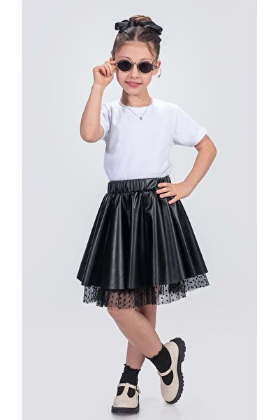 Mnk Baby&Kids Δερμάτινη Φούστα Κοριτσίστικη M00725 Διάφανη Μαύρη