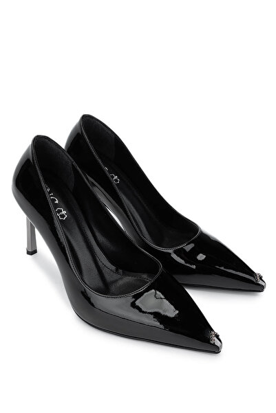 Tamer Tanca Kadın Vegan Siyah Rugan Topuklu Ayakkabı