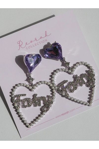 Reorah Collection Stoned Heart Fairy Earrings