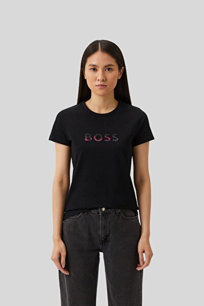 BOSS Bisiklet Yaka Kadın T-shirt Siyah