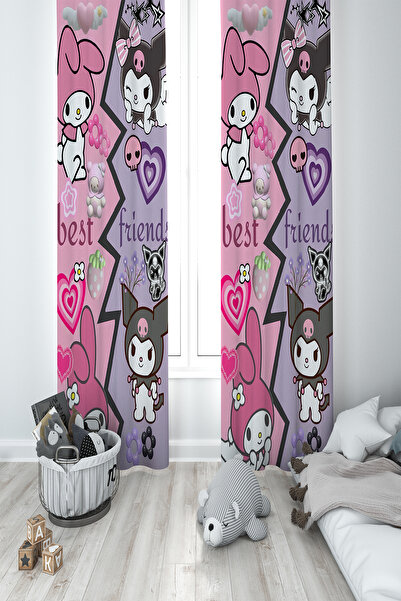 BelezaHome Pink Purple Kuromi Themed 2 Wing Background Curtain