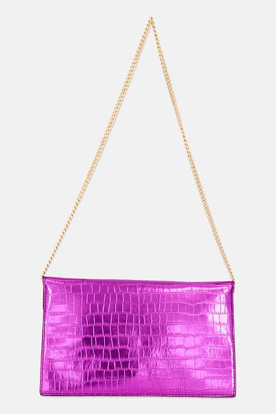 Moda Luxe Women Textured Clutch Bag 20 H X 29 L X 2 W Cm, Bright Pink