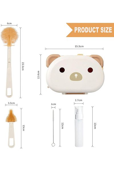 COOYA Baby Bottle Drying Rack and Brush, Portable Travel with Stand, Silicone Straw Brush, Soap Dispenser