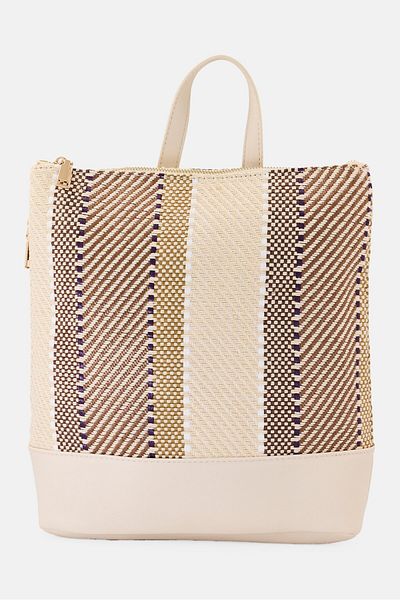 Moda Luxe Women Textured Backpack 31 x H 32 x L 9 x W cm, Beige Combo