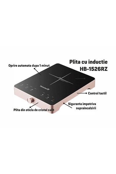 Hausberg Indukční varná deska HB-1526RZ, růžová, 2000 W, dotykové ovládání, jedna varná zóna
