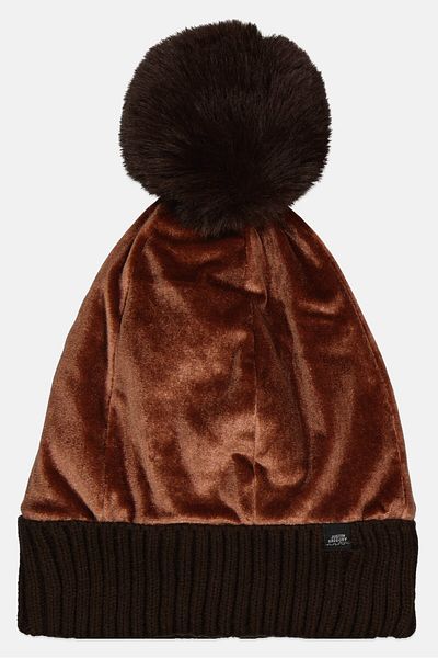 Justin Gregory Women Pom Pom Velvet Knitted Beanie, Dark Brown
